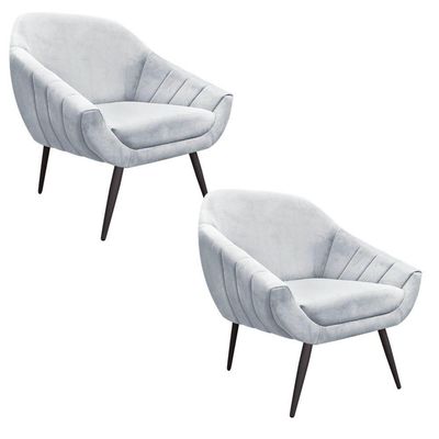 Kit 02 Poltronas Giovana Suede Cinza Pés Palito Ferro Drossi