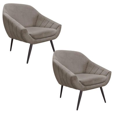 Kit 02 Poltronas Giovana Suede Marrom Rato Pés Palito Ferro