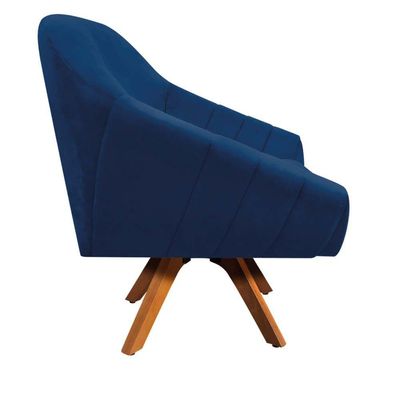 Poltrona Giratória Giovana Suede Base Madeira Drossi azul Marinho
