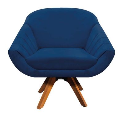 Poltrona Giratória Giovana Suede Base Madeira Drossi azul Marinho