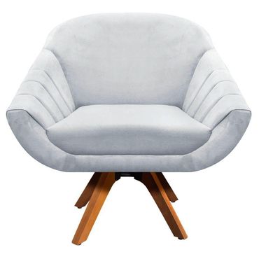 Poltrona Giratória Giovana Suede Base Madeira Drossi cinza