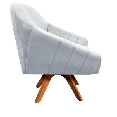 Poltrona Giratória Giovana Suede Base Madeira Drossi cinza