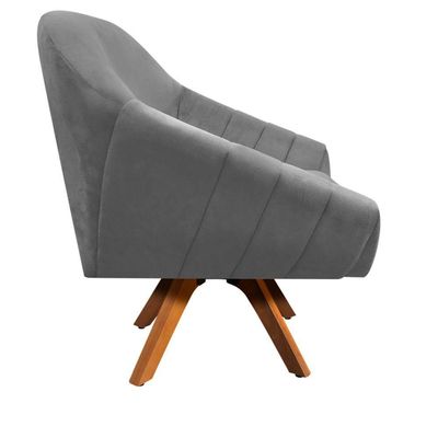 Poltrona Giratória Giovana Suede Base Madeira Drossi grafite