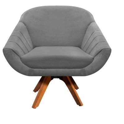 Poltrona Giratória Giovana Suede Base Madeira Drossi grafite