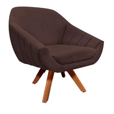 Poltrona Giratória Giovana Suede Base Madeira Drossi marrom