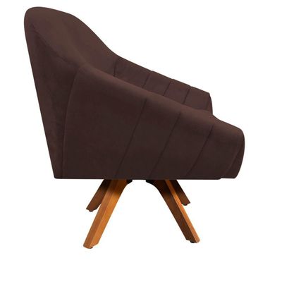 Poltrona Giratória Giovana Suede Base Madeira Drossi marrom