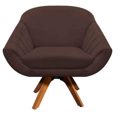 Poltrona Giratória Giovana Suede Base Madeira Drossi marrom