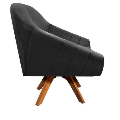 Poltrona Giratória Giovana Suede Base Madeira Drossi preto