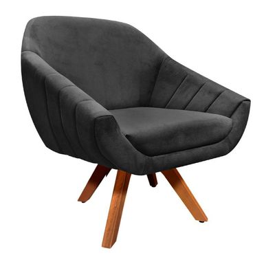 Poltrona Giratória Giovana Suede Base Madeira Drossi preto
