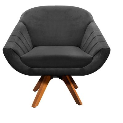 Poltrona Giratória Giovana Suede Base Madeira Drossi preto