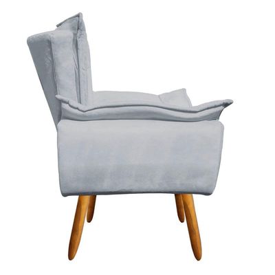 Poltrona Opala Suede Cinza Pés Palito Castanho Drossi