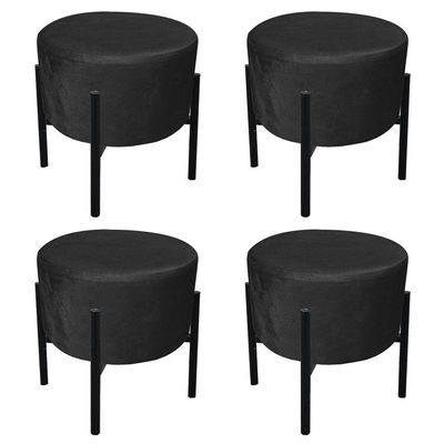 Kit 04 Puffs Iron Suede Preto Base Palito D´rossi