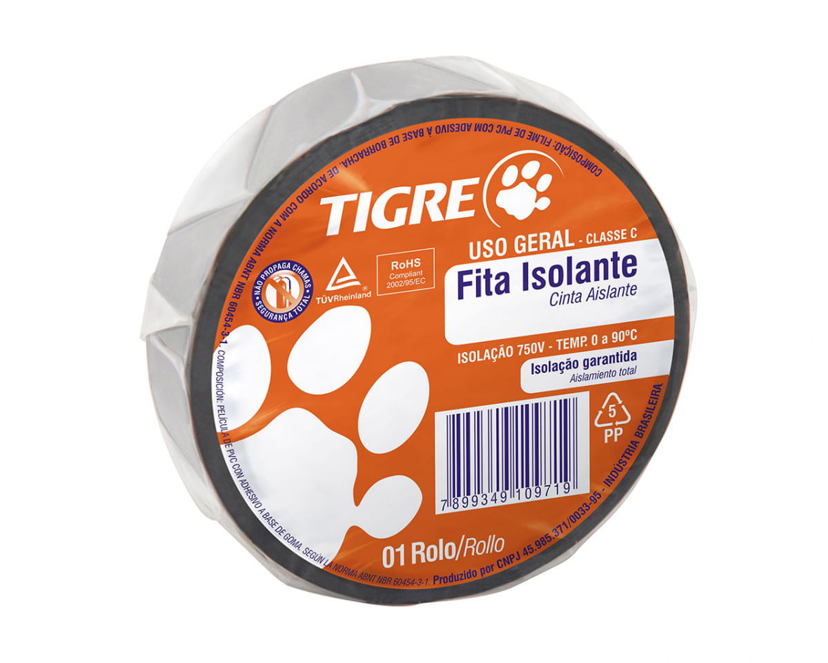 Fita Isolante Tigre Uso Geral 18Mmx20M c/10pçs