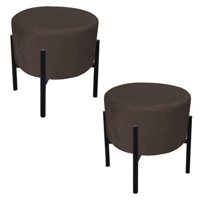 Kit 02 Puffs Iron Suede Base Preto Palito Drossi Marrom