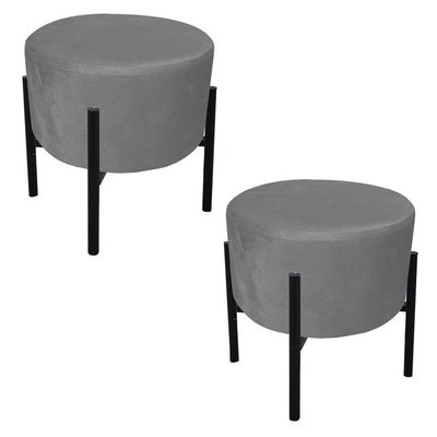 Kit 02 Puffs Iron Suede Base Preto Palito Drossi Grafite