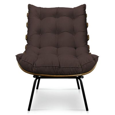 Kit Poltrona e Puff Costela Suede Base Metal Drossi Marrom