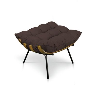 Kit Poltrona e Puff Costela Suede Base Metal Drossi Marrom