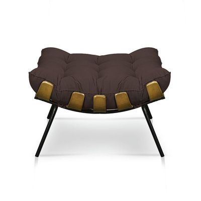 Kit Poltrona e Puff Costela Suede Base Metal Drossi Marrom