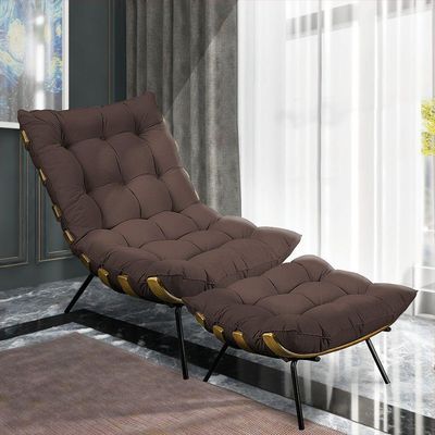 Kit Poltrona e Puff Costela Suede Base Metal Drossi Marrom