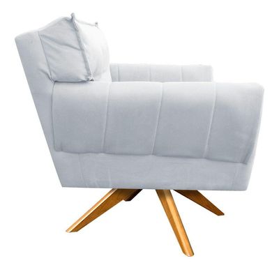 Poltrona Giratória Anitta Suede Base Madeira Cinza