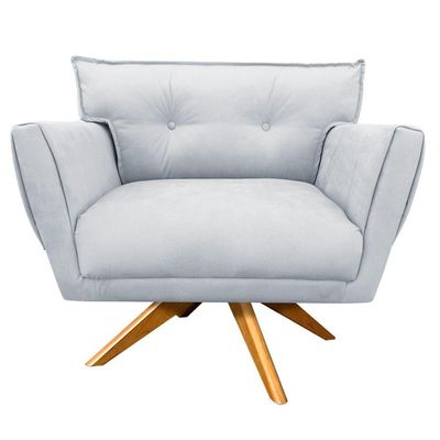 Poltrona Giratória Anitta Suede Base Madeira Cinza