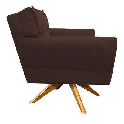 Poltrona Giratória Anitta Suede Base Madeira Marrom