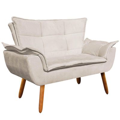 Kit 1 Namoradeira e 1 Poltrona Opala Suede Bege - Drossi