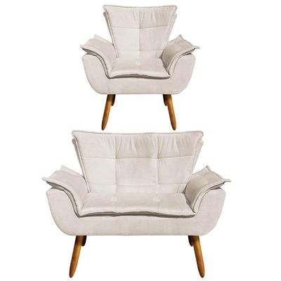 Kit 1 Namoradeira e 1 Poltrona Opala Suede Bege - Drossi