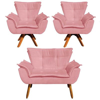 Kit 01 Namoradeira E 02 Poltronas Opala Suede Rose