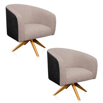 Kit 02 Poltronas Giratória Stella Preto Fino Bege A27