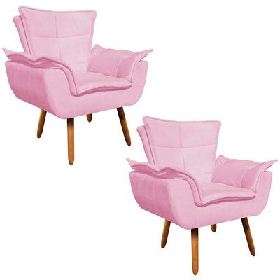 Kit 02 Poltronas Opala Suede Rosa Bebê