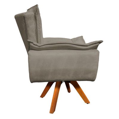 Poltrona Giratória Opala Suede Marrom Rato Base Madeira Mm30