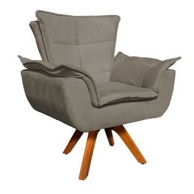 Poltrona Giratória Opala Suede Marrom Rato Base Madeira Mm30