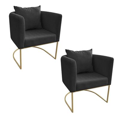Kit 02 Poltronas Paola Linho Base Metálica Dourado D´rossi