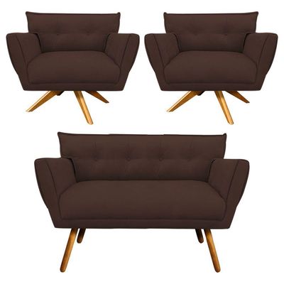 Kit 01 Namoradeira e 02 Poltronas Giratória Anitta Suede