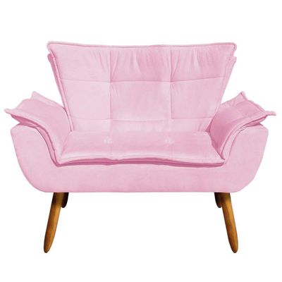 Kit 01 Namoradeira e 01 Poltrona Giratória Opala Suede Rosa