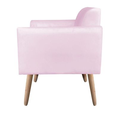 Kit 02 Poltronas Marisa Suede Pés Palito Natural Rosa Bebê