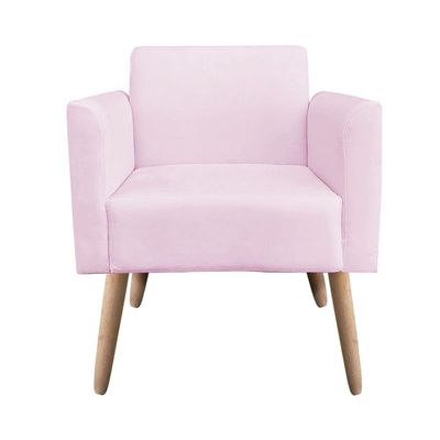 Kit 02 Poltronas Marisa Suede Pés Palito Natural Rosa Bebê