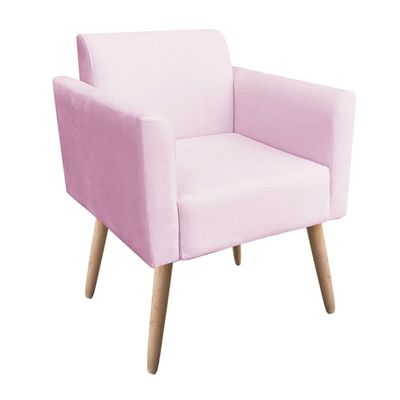 Kit 02 Poltronas Marisa Suede Pés Palito Natural Rosa Bebê