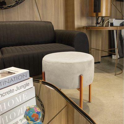 Puff Iron Suede Base Cobre Palito Bege
