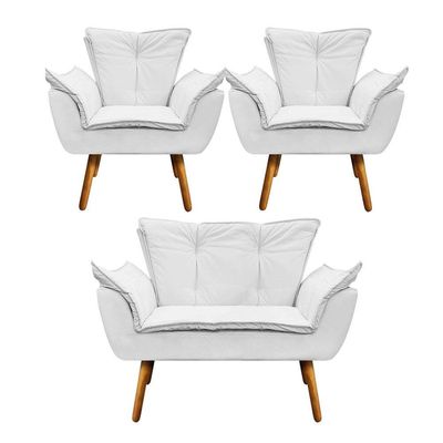Kit 01 Namoradeira e 02 Poltronas Opala Corino Pés Palito