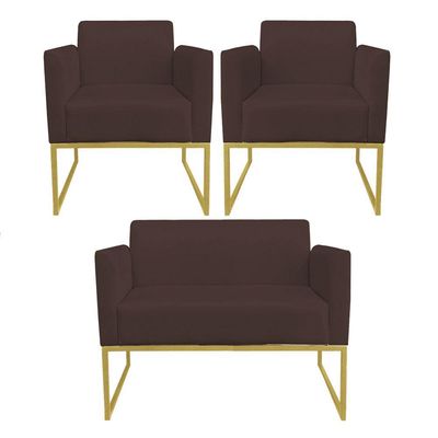 Kit 01 Namoradeira e 02 Poltronas Marisa Suede Base