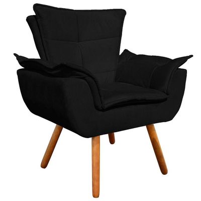 Kit 01 Namoradeira 02 Poltronas Opala Suede Preto Pés