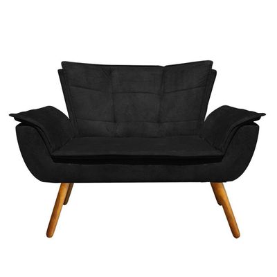 Kit 01 Namoradeira 02 Poltronas Opala Suede Preto Pés