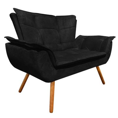 Kit 01 Namoradeira 02 Poltronas Opala Suede Preto Pés