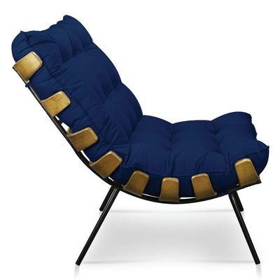Kit 01 Poltrona e 01 Puff Costela Base Metal Azul