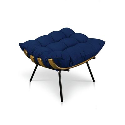 Kit 01 Poltrona e 01 Puff Costela Base Metal Azul