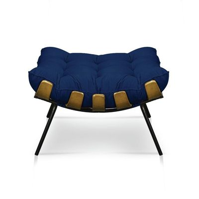 Kit 01 Poltrona e 01 Puff Costela Base Metal Azul