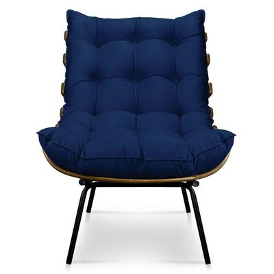 Kit 01 Poltrona e 01 Puff Costela Base Metal Azul