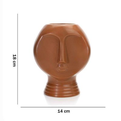 Vaso Decorativo Rosto Em Cerâmica Terracota 18x14 Cm - D'rossi